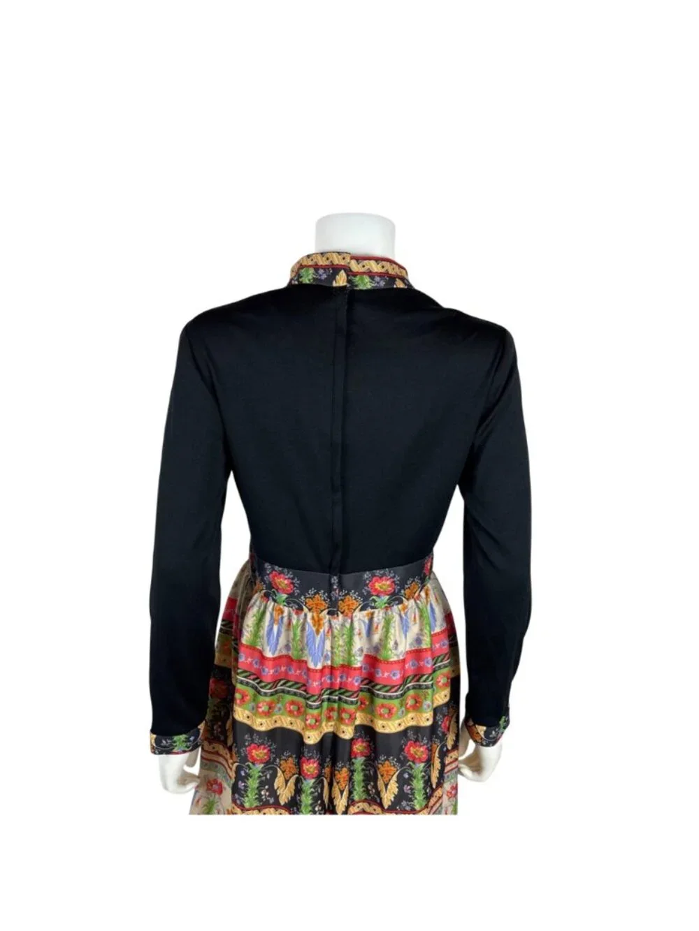 Vintage 70s Dark Floral Dress Womens Small Multi Colored Keyhole Neckline Long S - Picture 11 of 12